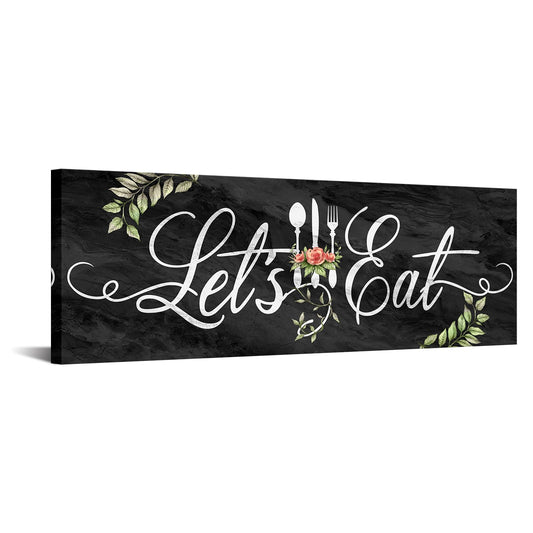 KREATIVE ARTS Farmhouse Kitchen Wall Art - Let's Eat Sign Poster - Black Marble Canvas Prints - Ready to Hang 12x36'' Painting for Dining Room and Kitchen Decor