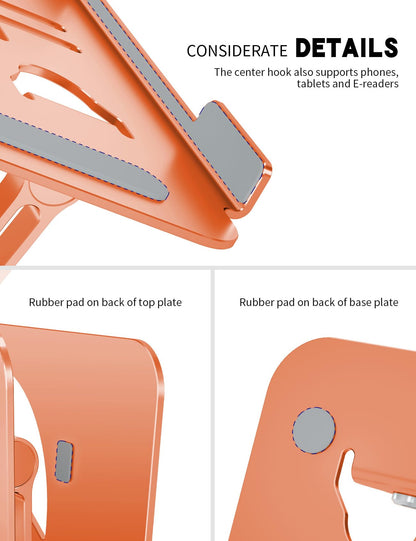 ToBeoneer Laptop Stand, Ergonomic Adjustable Computer Stand for Collaborative Work, Foldable and Portable Heat Sink Computer Stands, Fits up to 15.6-inch Laptops (Orange)