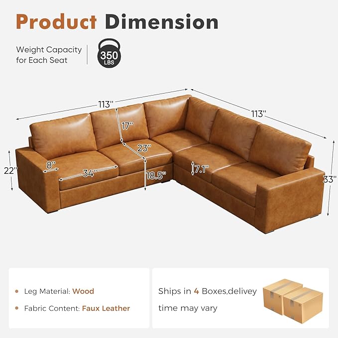 ABCASA Oversized Modular V Shaped Sectional Couches