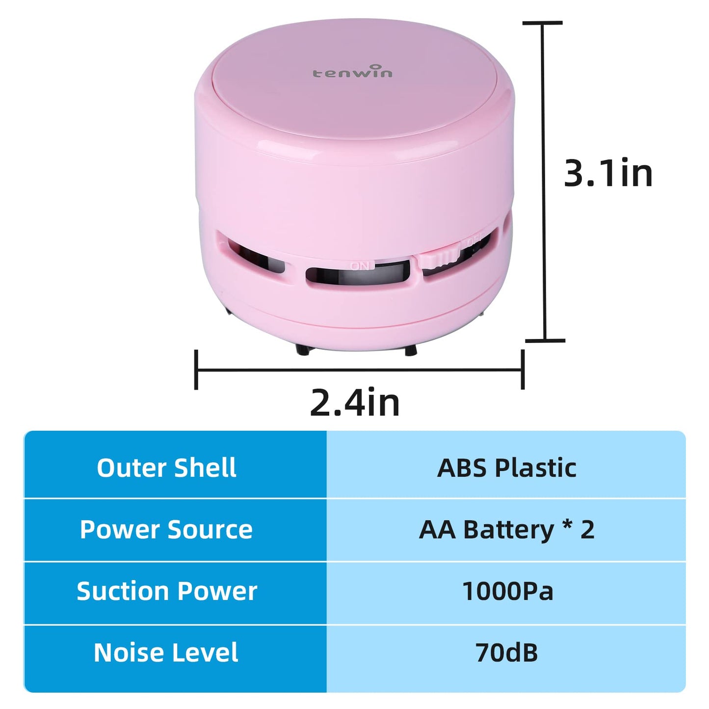 tenwin Mini Vacuum Cleaner, Portable Desktop Vacuum Cordless, Handheld Dust Sweeper Battery Operated, Low Noise and Strong Suction for Home/Office/School/Car/Keyboard(Battery not Include)