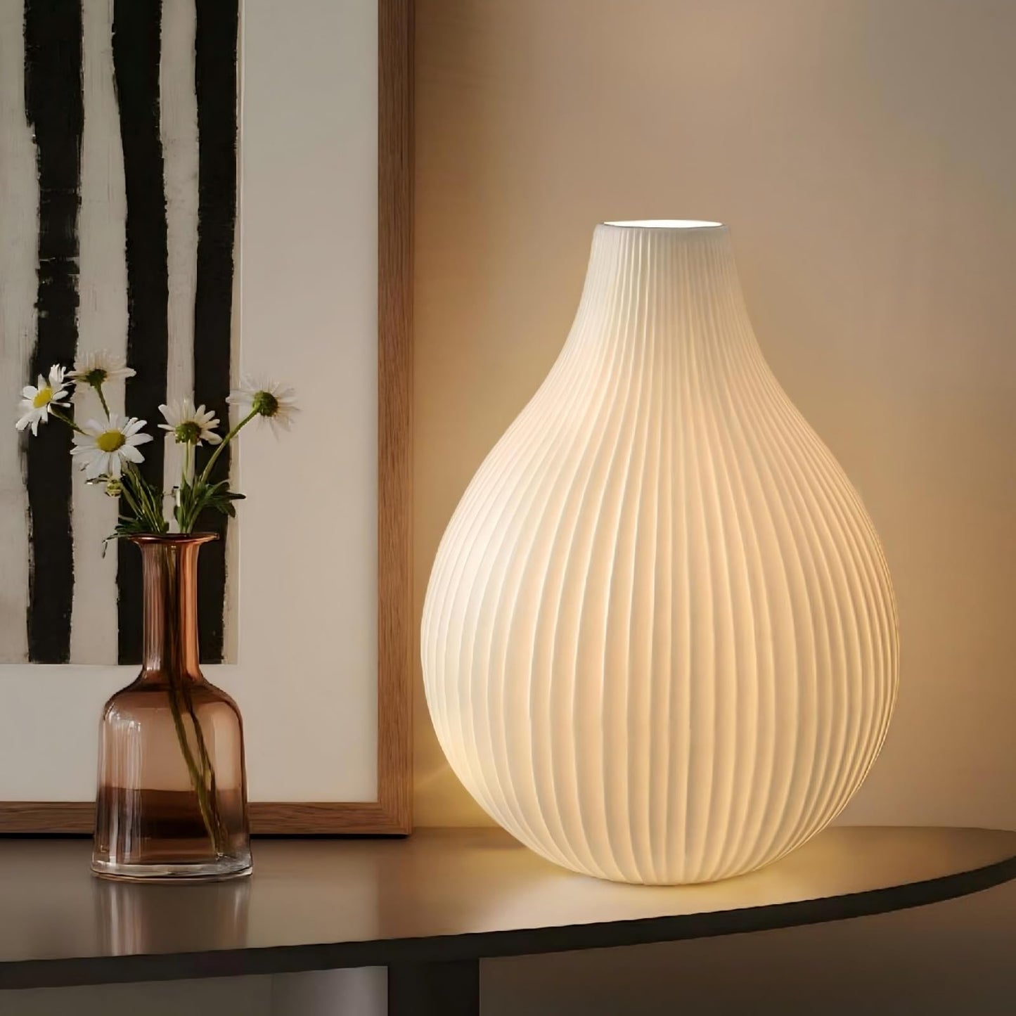 RONDURE 11.0" Modern Ceramic Table Lamp, Fully Dimmable Bedside Lamp for Bedroom Living Room Nightstand, White Translucent Ceramic Shade, Warm Ambient Decorative Corded Lighting, Bulb Included