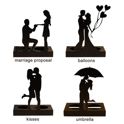 Handcrafted Iron Sculpture Candlestick Ornament, Romantic Couple Statue For Anniversaries, Decorative Modern Sculptures, Wedding Decoration Anniversary Ornament Figurine for Couples Valentine (A)