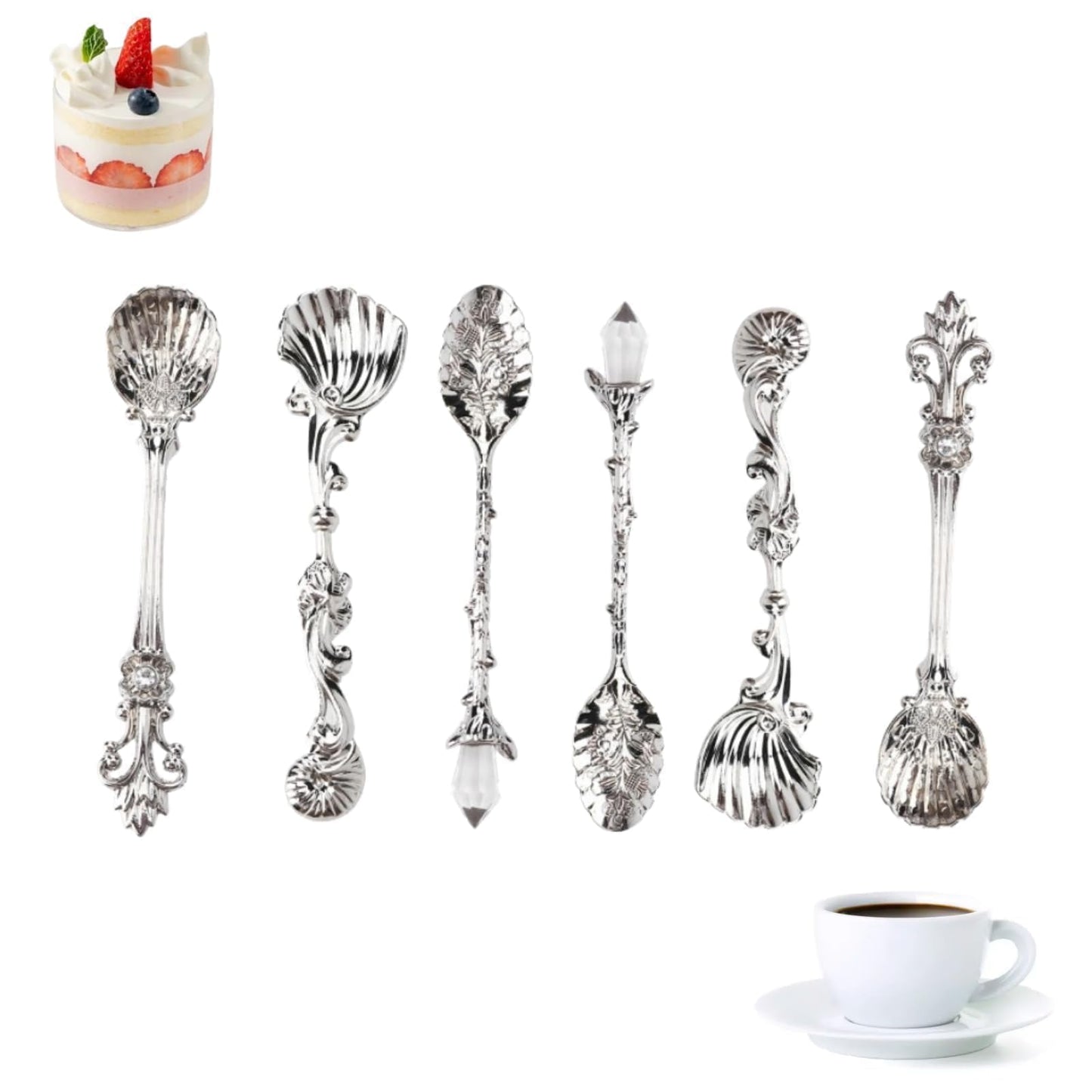 Coffee Espresso Spoons Set of 6 Tiny Spoon Vintage Cutlery Sugar Spoon Tea Dessert Soup Spoons Teaspoons Coffee Stirrers for Kitchen Dining Bar