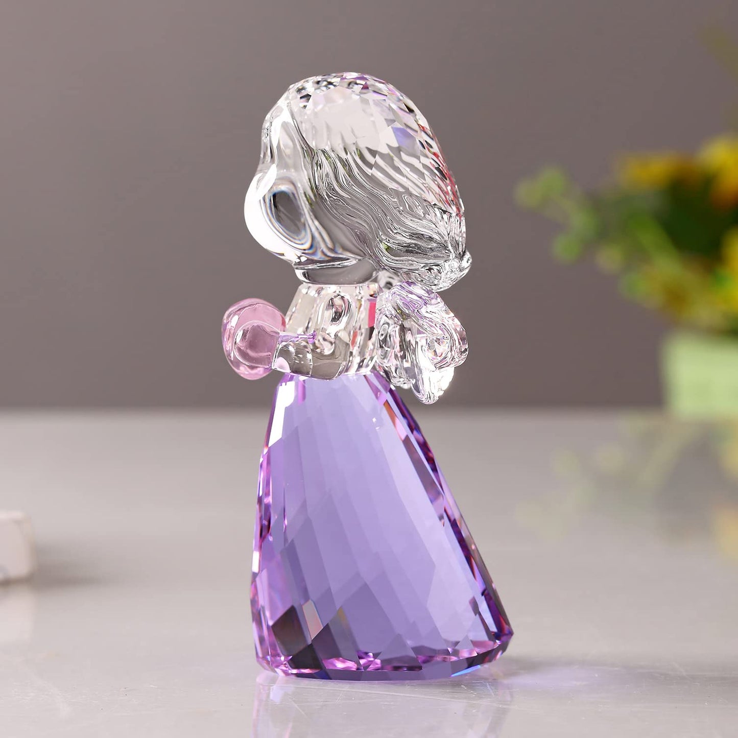DOJOZ Crystal Little Angel Christmas Birthday Gifts Cherub Figurine Paperweight Decor Ornaments Art Collecible (Purple)