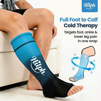 Hilph Full Calf & Foot Ice Pack Wrap for Running Recovery, Extended Leg to Foot Cold Compression Therapy Sock Ice Sleeve for Shin Splints Pain Relief, Reduce Swelling, Muscle Recovery After Exercise