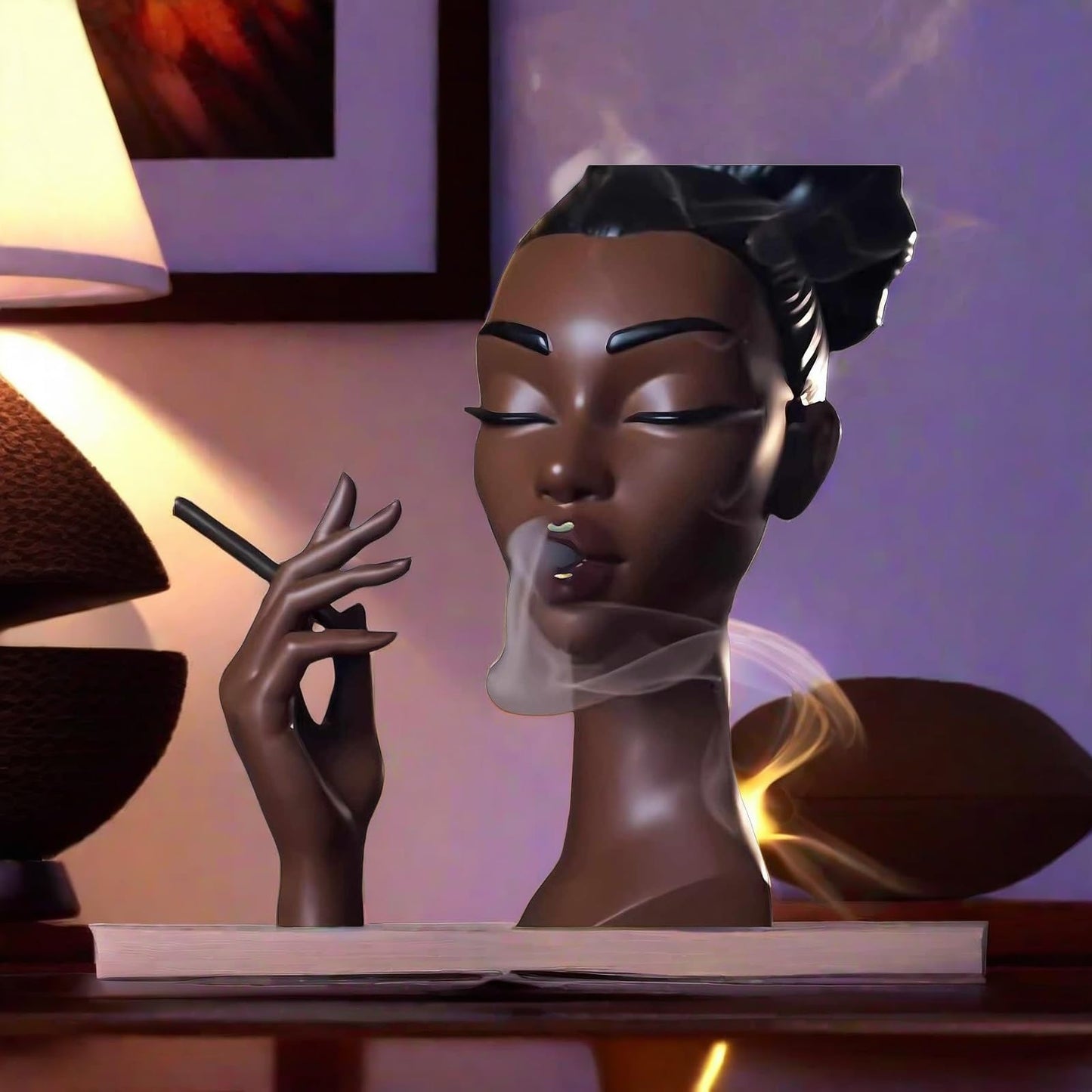 Elegant Head Incense Black Woman Burner, Modern Design, Stylish Incense Holder Black Women, Sophisticated Home Decor, Desk Accessory (Black2)