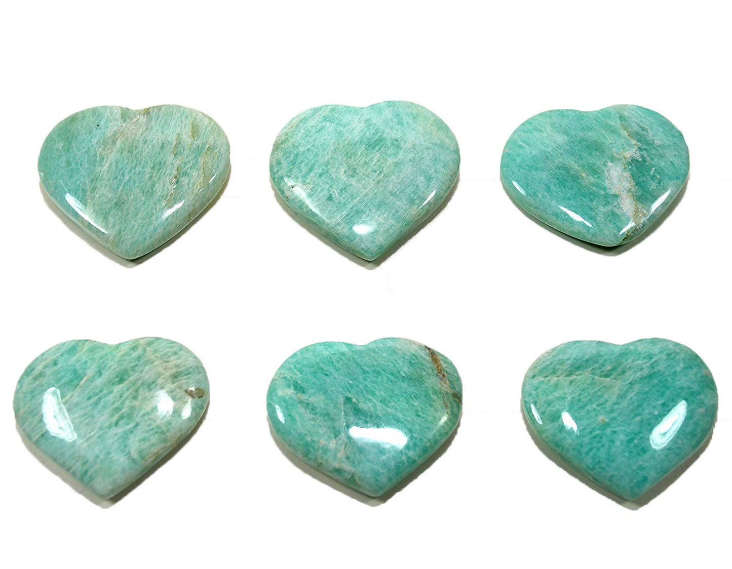 JIC Gem 1.5" Natural Amazonite Stone(Tian he Stone) Crystal Healing Gemstone Worry Therapy Heart Shape Set of 10