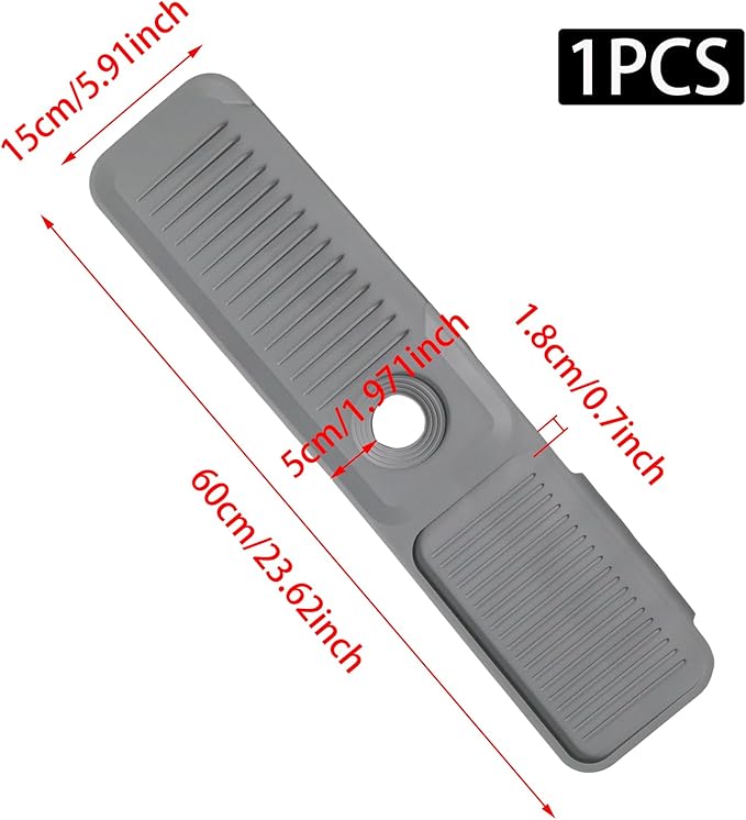 24 Inch Light Gray Durable Faucet Mat, Silicone Kitchen Sink Splash Guard