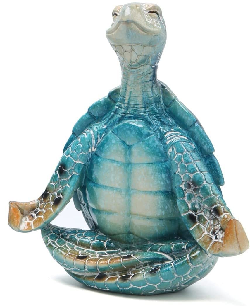 VVGIFTS Sea Turtle Meditation Yoga Decor, Garden Figurine Sea Turtle Meditating Coastal Beach Decorations, Zen Yoga Resin Statue for Home Office Decorations (Put the Palm Separate)