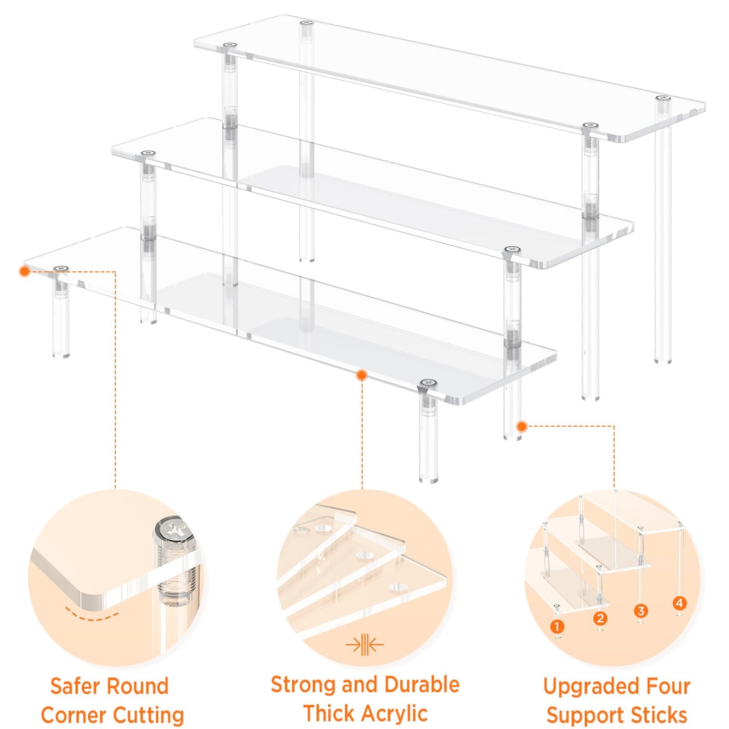 3 Tier Acrylic Display Risers, Large Perfume Organizer Stand, Clear Cupcake Stand Holder, Display Shelves for Figurines, Dessert Shelf for Party, Risers Display Stand for Decoration (2 Pack)