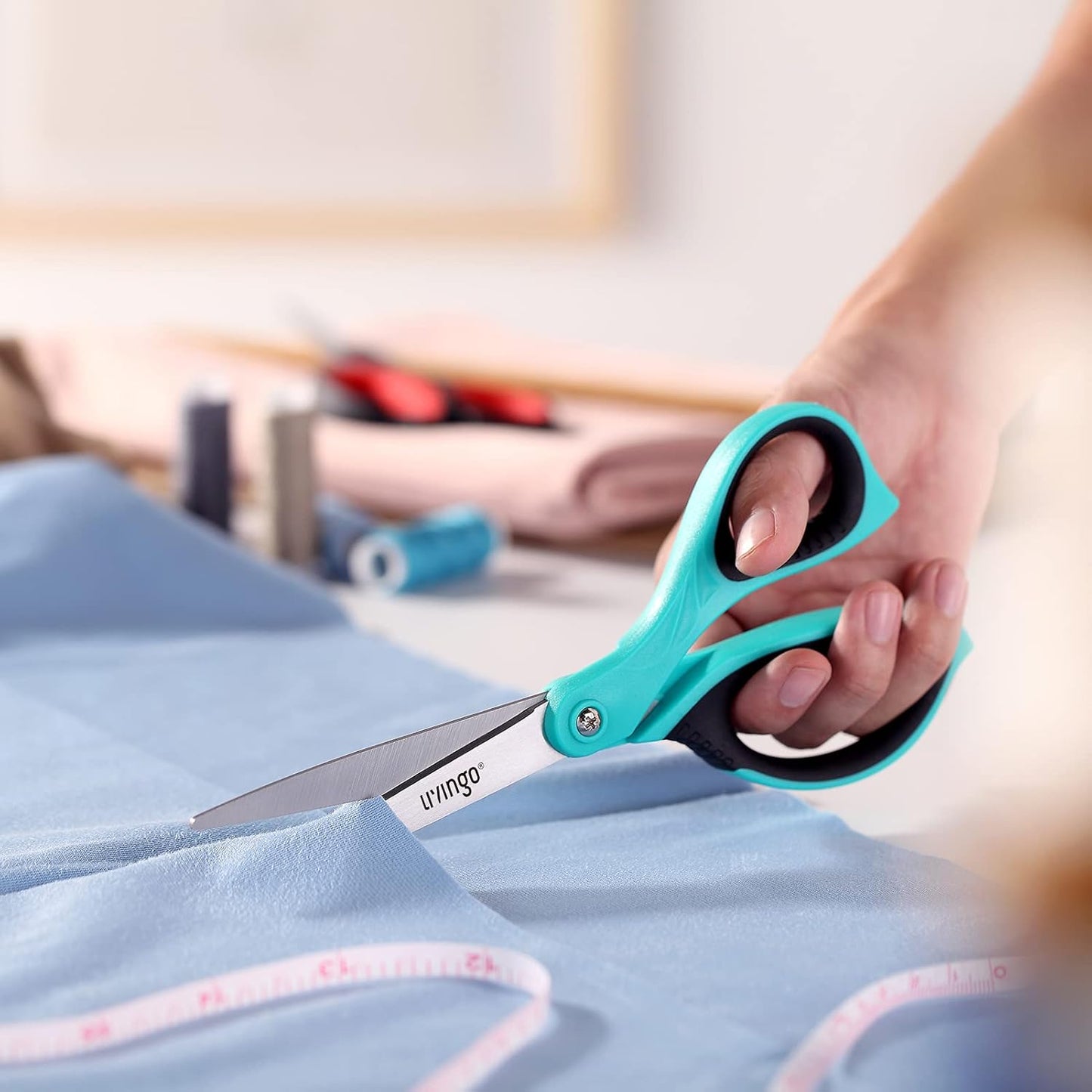 LIVINGO Scissors All Purpose Heavy Duty - 3 Pack 8.5” Blue Sharp Shears for Office Home and School Crafting Sewing Cutting Paper Fabric