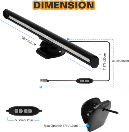 Monitor Light Bar, Computer e-Reading Task Lamp - 3 Color Modes, 10 Brightness Levels, USB Powered