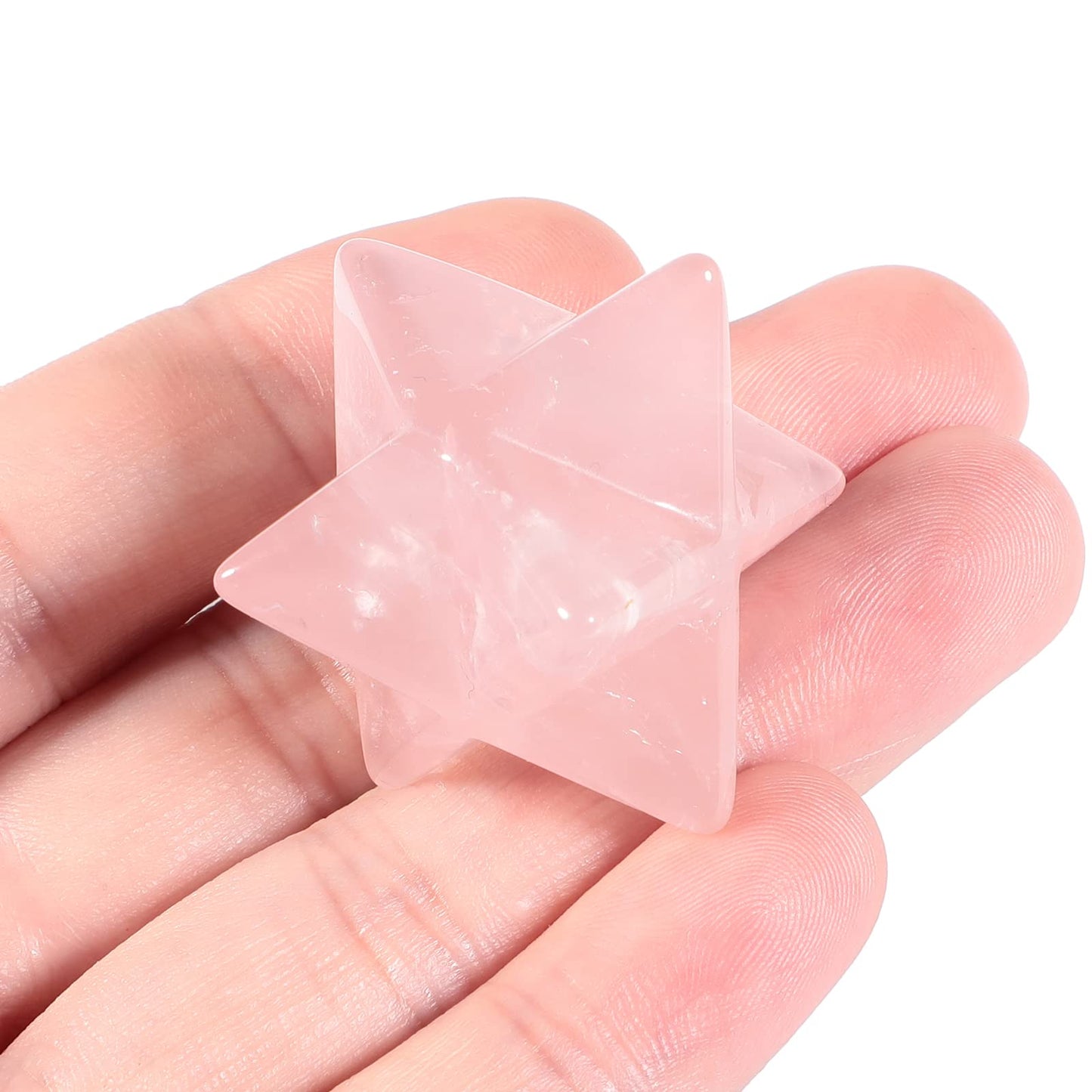 Loveliome Merkaba Star Crystal 1 Inch - Natural Gemstone Sacred Geometry, Hand Carved Six-Pointed Star Spiritual Gift for Meditation,Natural Rose Quartz
