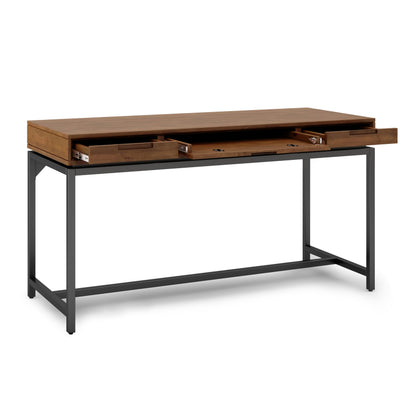 SIMPLIHOME Banting Desk - 60 Inch Wide Solid Wood and Metal Writing Desk in Medium Saddle Brown, Modern Industrial Home Office Computer Table for Study with 2 Drawers and Flip-Down Keyboard Tray