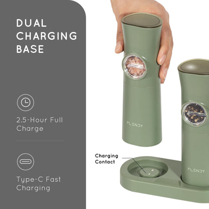 Flendy Gravity Electric Salt and Pepper Grinder Set Rechargeable, Automatic Salt and Pepper Grinder Set with USB C Charging Base, Gravity Salt and Pepper Shakers Set Electric