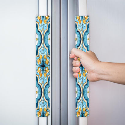 DXTKWL Blue Yellow Quatrefoil Pattern Refrigerator Door Handle Covers Set of 2 Kitchen Appliance Handle Covers Protector for Fridge Microwave Stove Oven Dishwasher
