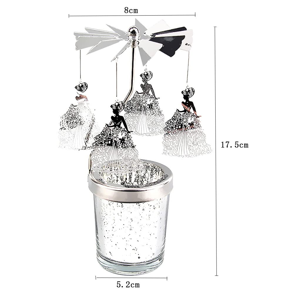 Eforcase Rotary Spinning Tea Lights Candle Holder, Silver Cup Romantic Ornament for Wedding PartyChristmas Home Decor