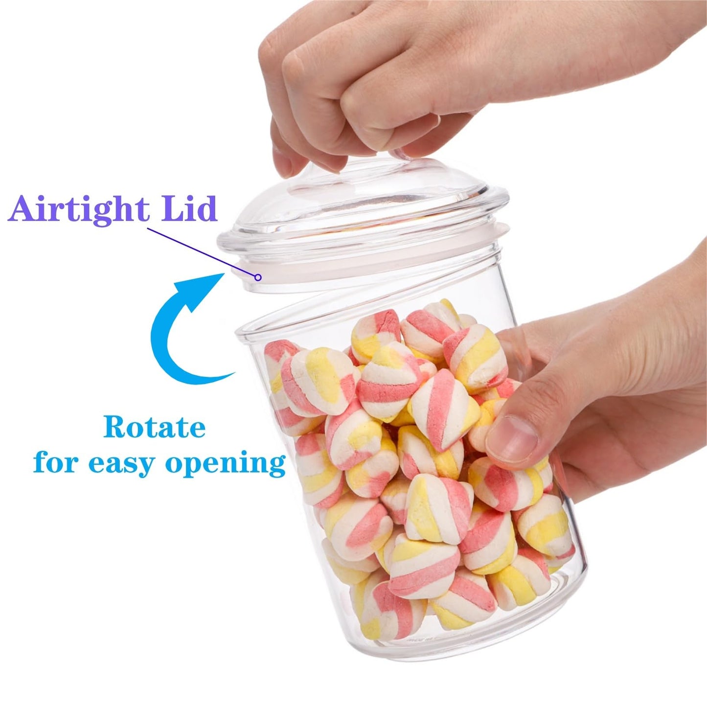 DEAYOU 4 Pack Clear Plastic Apothecary Jars, Plastic Storage Jar Canister with Airtight Lid, Cotton Ball Holder Bathroom, Candy Cookie Container Organizer for Bath Salt, Vanity, 33 Oz/23 Oz/13 Oz
