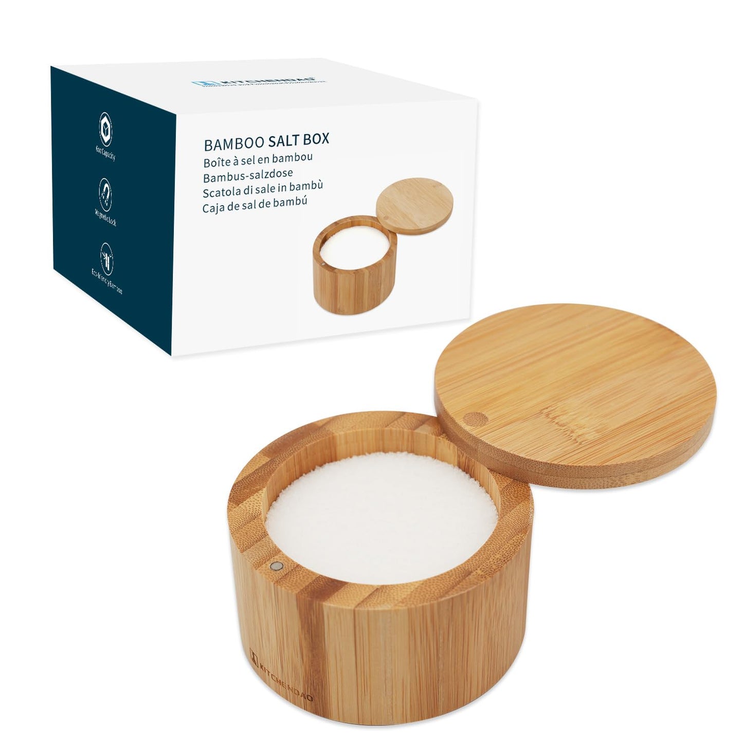 KITCHENDAO Bamboo Salt Cellar and Porcelain Sugar Bowl