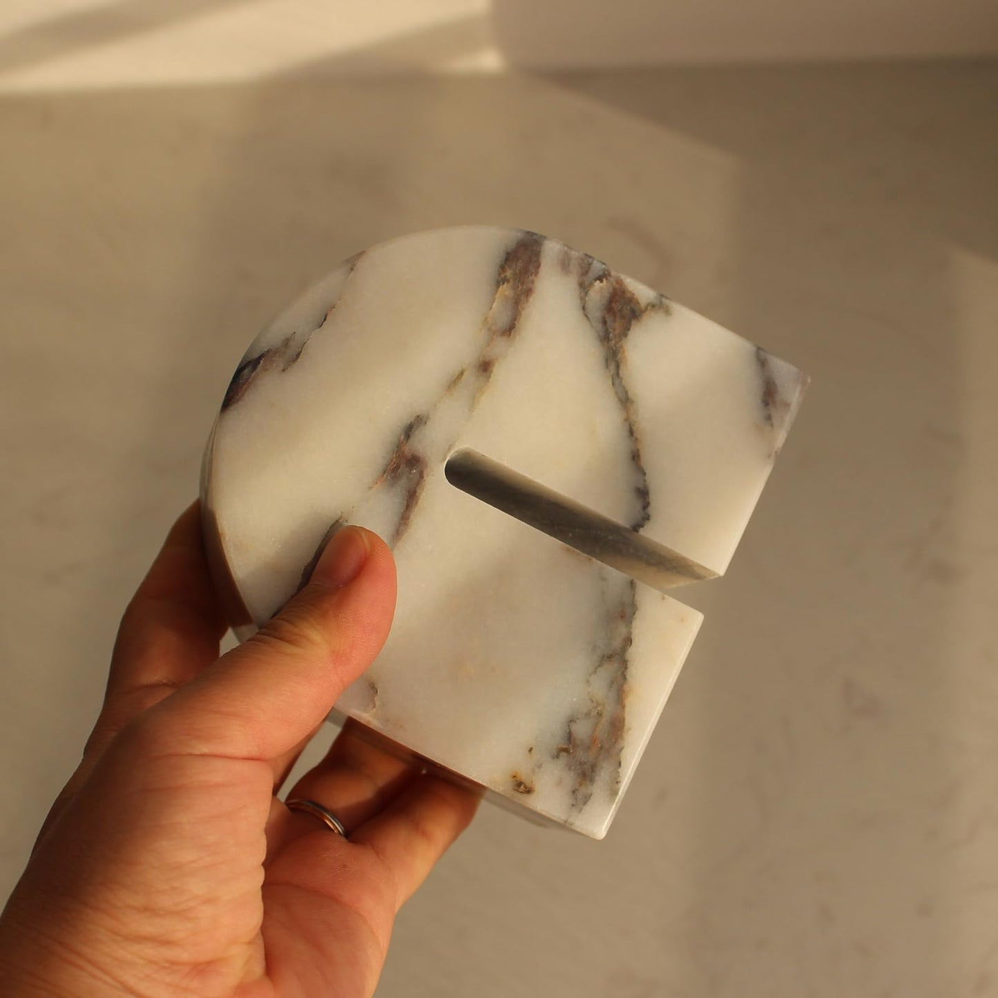Set of 2 Natural Calacatta Viola Marble Bookends for Shelves, Decorative Book Ends for Heavy Books, Book Stopper Office Bookshelf Decor for CDs/Video Games