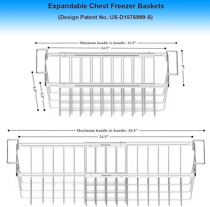 Orgneas Freezer Baskets for Chest Freezer, Capacity Expandable Deep Freezer