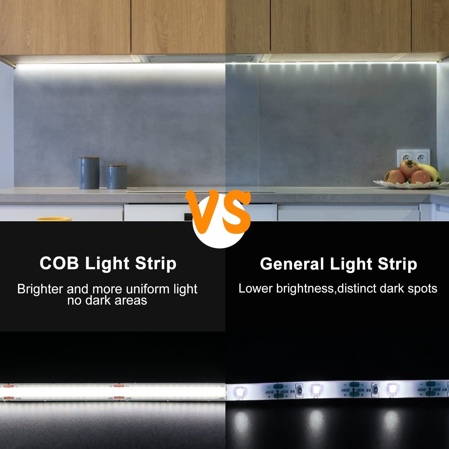 Smacen USB Powered COB Led Strip Lights, 6.56Ft Battery Operated 6000K LED Strip Lights, High Brightness Flexible LED Tape Lights for Room, Cabinet, Bedroom, Kitchen, Party, Home DIY Indoor Deco