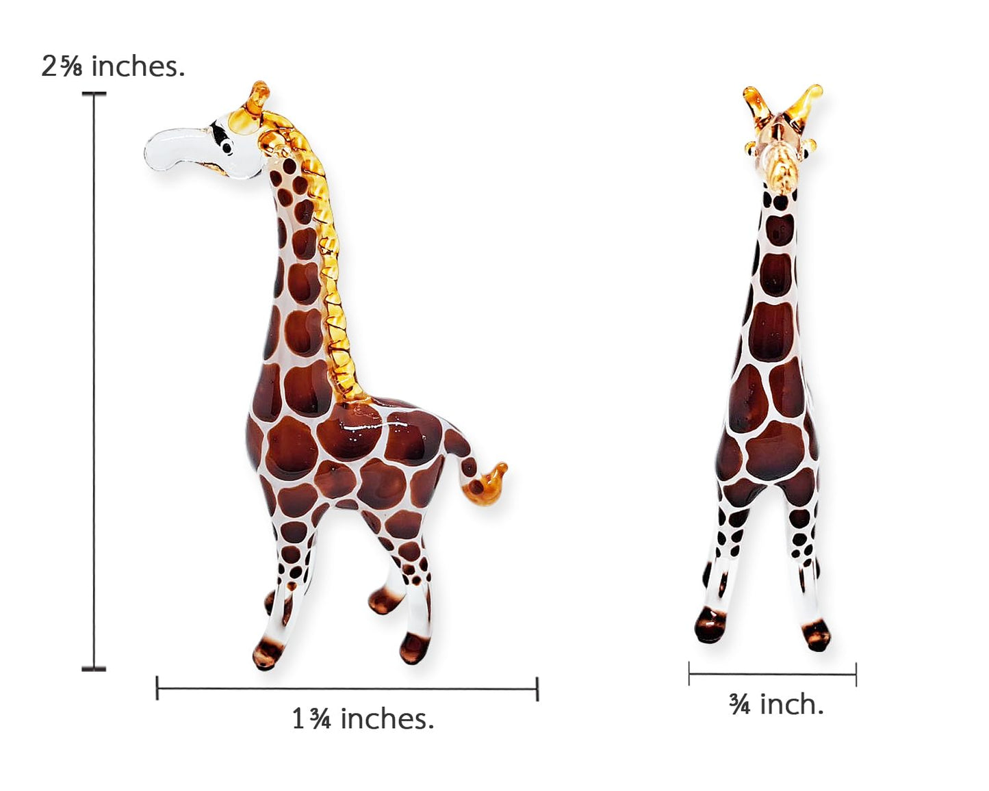 ChangThai Design Tiny 2⅝" High Brown White Giraffe Standing Figurine - Miniature Hand Blown Glass Giraffes Savanna Wildlife Long Neck Tallest Animals Crystal Decorative Collectible Figures Décor Gifts