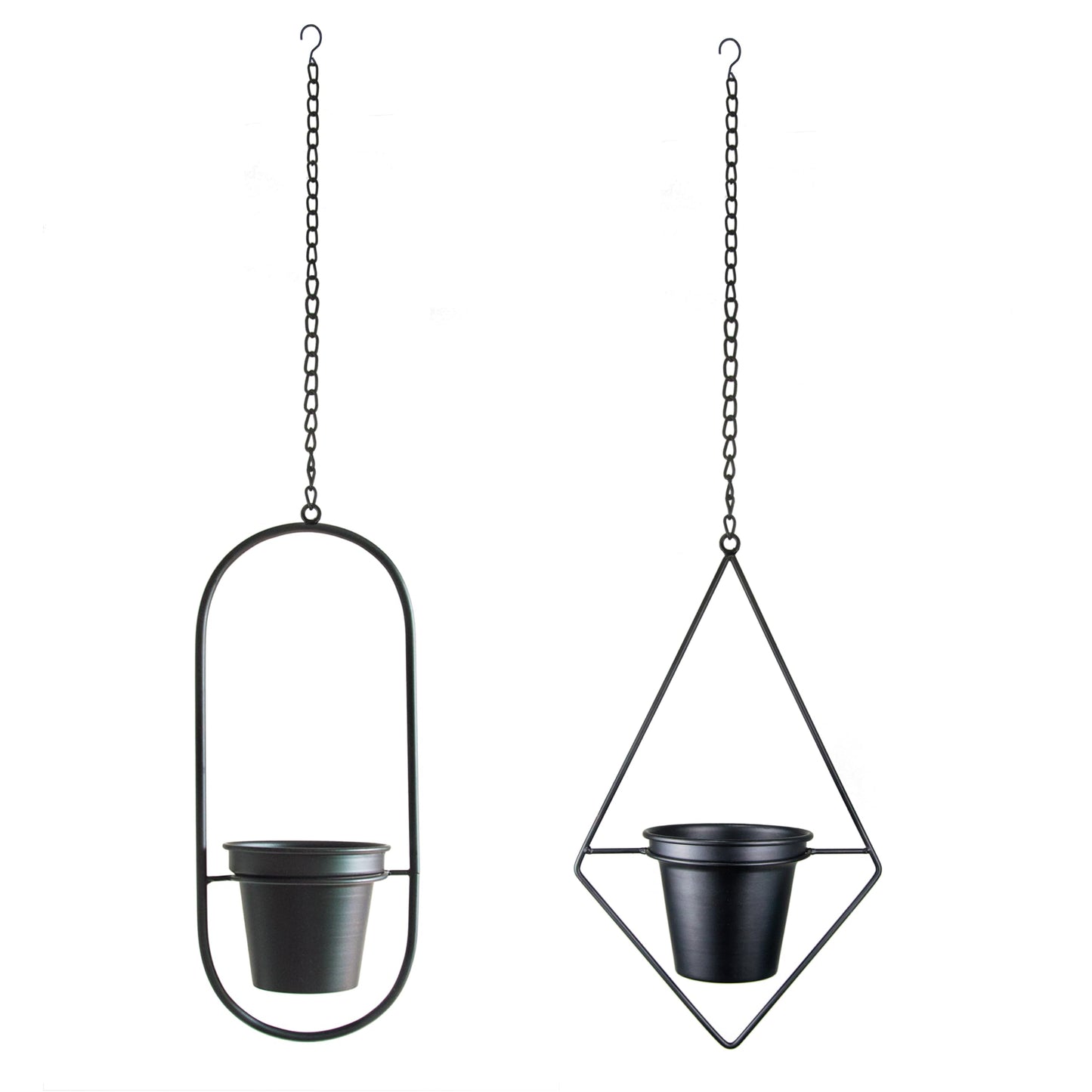 Metal Hanging Planters, Modern Plant Hanger with 5 inch Pot, Set of 4 Black Plant Holder, Small Wall and Ceiling Planter for Indoor Plants, Home Décor