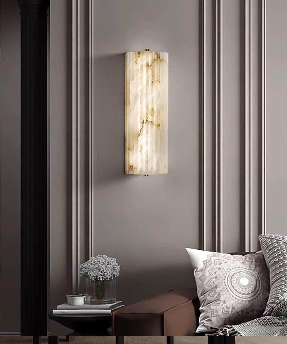 YMDHFS Natural Alabaster Wall Sconce Semicircle Marble Wall Light Creative Bathroom Wall Sconce Mid Century Stone Wall Mount Light for Living Room Bedroom Hallway Kitchen Cafe Stairs