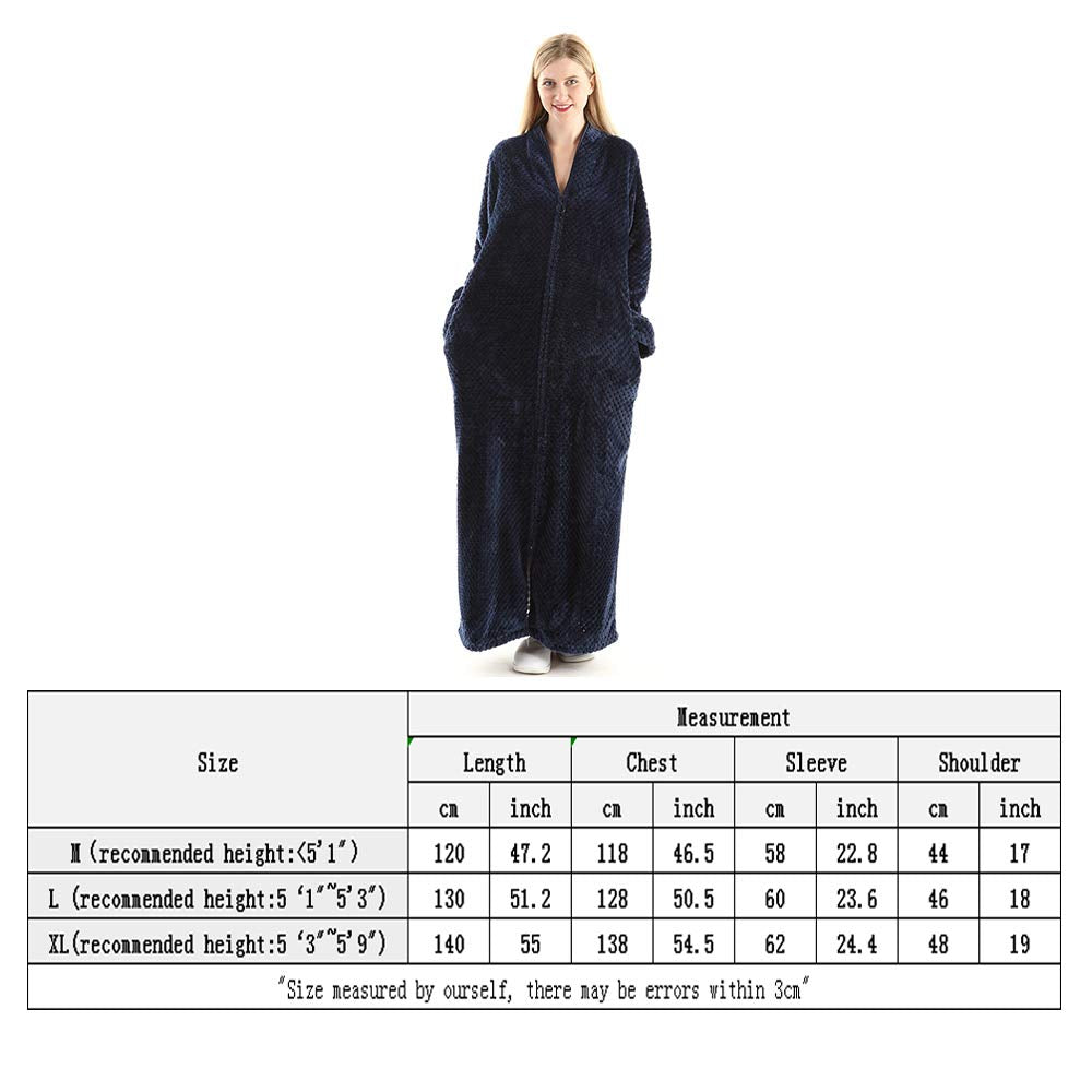 Oksun Womens Plus Size Fleece Dressing Gown Soft Bathrobe Full Length with Zipper, Navy, UK14-20(label XL)