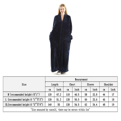 Oksun Womens Plus Size Fleece Dressing Gown Soft Bathrobe Full Length with Zipper, Navy, UK14-20(label XL)