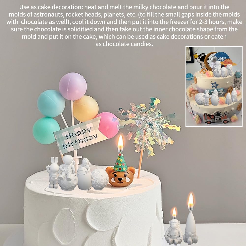 Space Planet Resin Molds Silicone，【8-piece Set】 Epoxy Resin Space Astronaut Silicone molds,3D Resin Spaceballs Molds, Small Rocket Silicone Model, Space Rabbit DIY Gift Sets for Teens (【Kit 4】)
