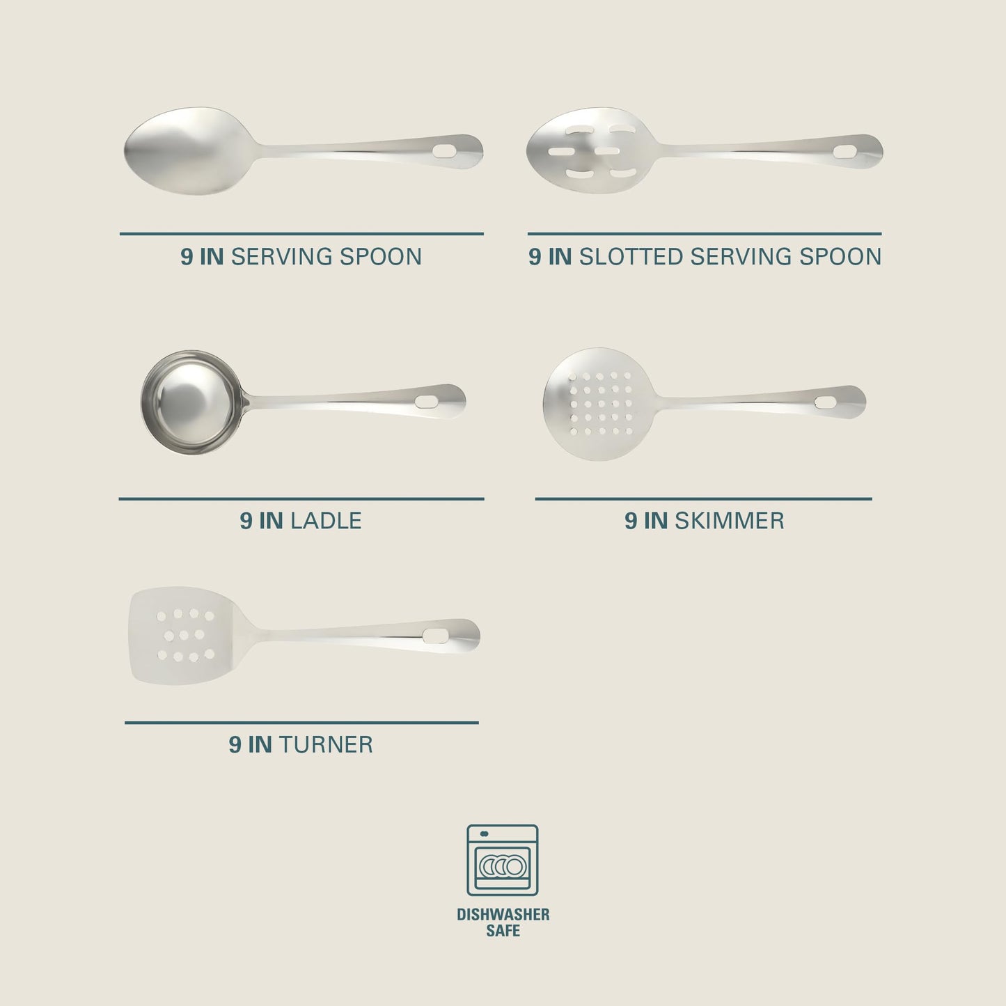 Gibson Home Landsworth 5-Piece Stainless Steel Serving Utensil Set – Ladle, Slotted Spoon, Skimmer, Turner, Spoon