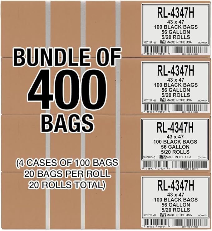 Aluf Plastics 56 Gallon 1.2 MIL Black Heavy Duty Trash Bags