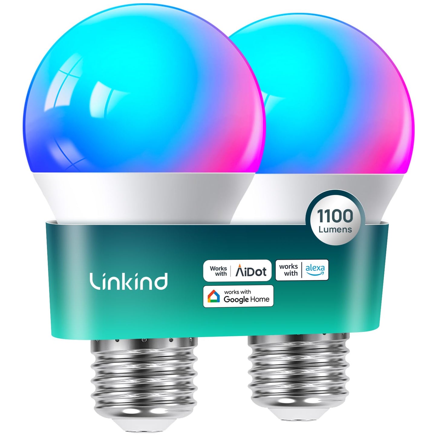 Linkind Smart Light Bulbs, 1600LM (100W Equivalent) Smart Bulb, Work with Alexa & Google Home, RGBTW Color Changing Bulb Music Sync, 2.4GHz Wi-Fi & Bluetooth, LED Alexa Light Bulbs 14W, A21 E26, 2Pack