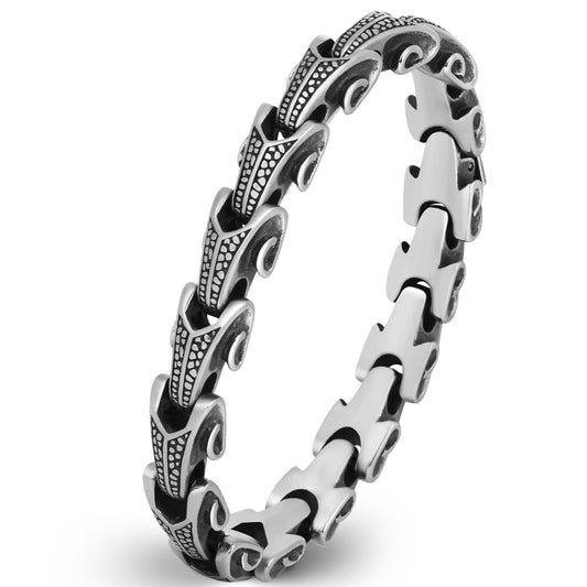 LuxGoth Stainless Steel Snake Ouroboros Jormungandr Heavy Cuban Link Chain Bracelet Gothic Punk Rock Biker Vintage Viking Dragon Snake Link Curb Bracelet Jewelry for Men Silver GTS-B8B44702