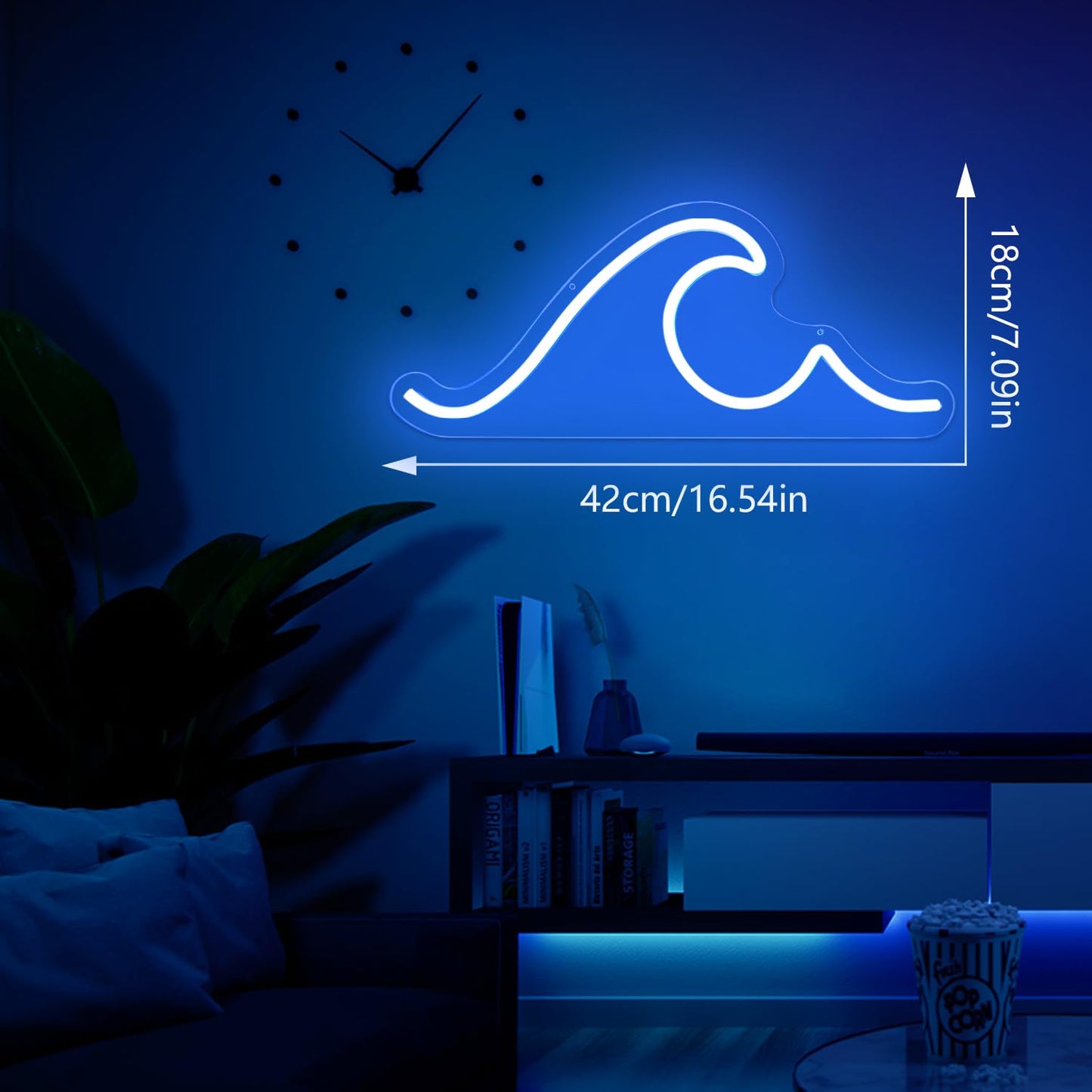 Ajoyferris Wave Neon Sign For Wall Decor Dimmable Led Neon Wave Sign Night Lights Led Wave Sign Ocean Neon Sign for Living Room Bedroom Office Bar Birthday Party Christmas Gift(16.5x7inch,Blue)