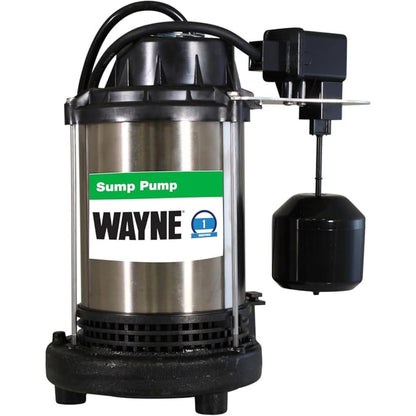 Wayne 1 HP Heavy Duty Submerisble Cast Iron and Stainless Steel Sump Pump with NEW Switch - Removes up to 6,100 Gallons of Water Per Hour
