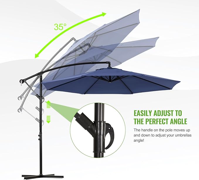 Backyard Expressions 10FT Cantilever Patio Umbrella – Outdoor Offset Hanging Umbrella with Smooth Crank, Tilt Adjustment & UV Protection – Heavy-Duty Steel Frame (Base Not Included)
