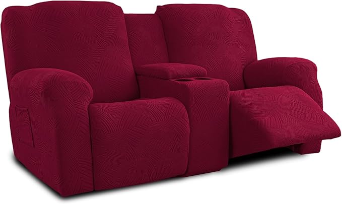 Recliner Loveseat Covers with Console, 6-Piece Stretch Geometric Strokes