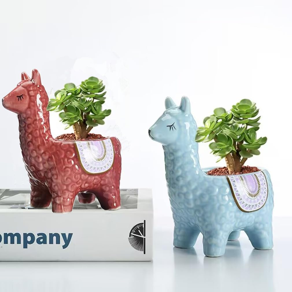 SPEALLOY Lucky Alpaca Succulent Pots (Pack of 2) - Handmade Ceramic Planters, Tabletop Decorations and Gifts for Plant Lovers