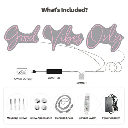 Good Vibes Only Neon Signs for Wall Decor -56.57" x 13.5" Pink large Neon Sign LED Art Decorative Lights with Dimmable for Bedroom Home, Club Bar and Party Decor