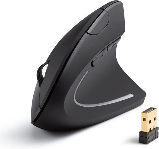 Anker 2.4G Wireless Vertical Ergonomic Optical Mouse, 800/1200 /1600 DPI, 5 Buttons for Laptop, Desktop, PC, MacBook - Black (Renewed)