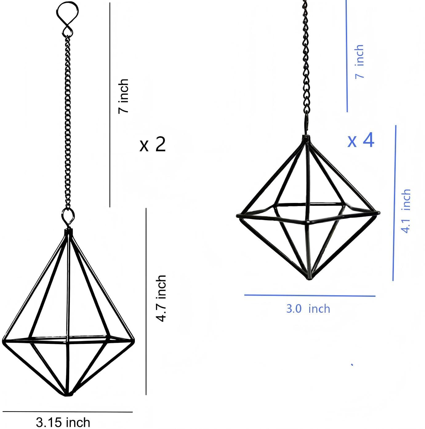 PUDAPU 6 Pack Hanging Metal Air Plant Holders with Chain, Black Geometric Tillandsia Air Plant Hanger Cages, 2 Styles Mini Iron Air Plants Live Holders for Home Office Garden Decor