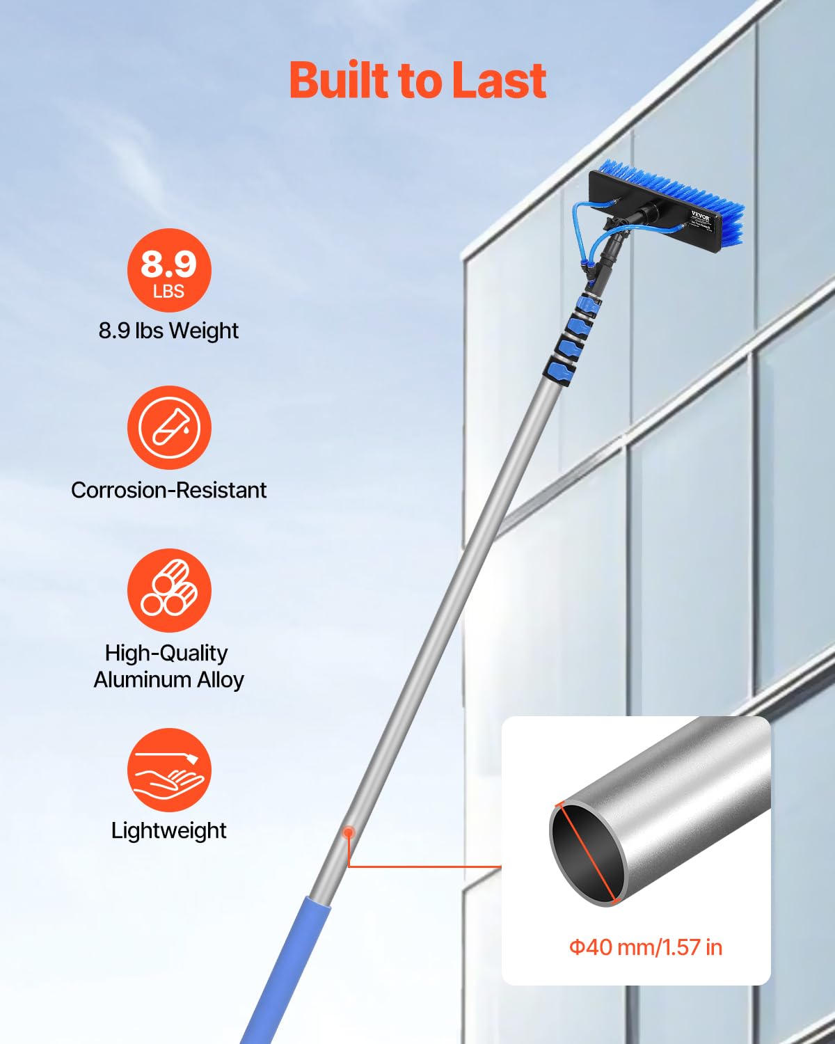 VEVOR Water Fed Pole Kit, 30FT Solar Panel Cleaning Pole with Extendable Handle, 180° Rotatable Brush Head & 65.6FT Hose, Household & Outdoor Window Cleaner Tool for Caravan Solar Panel Deck