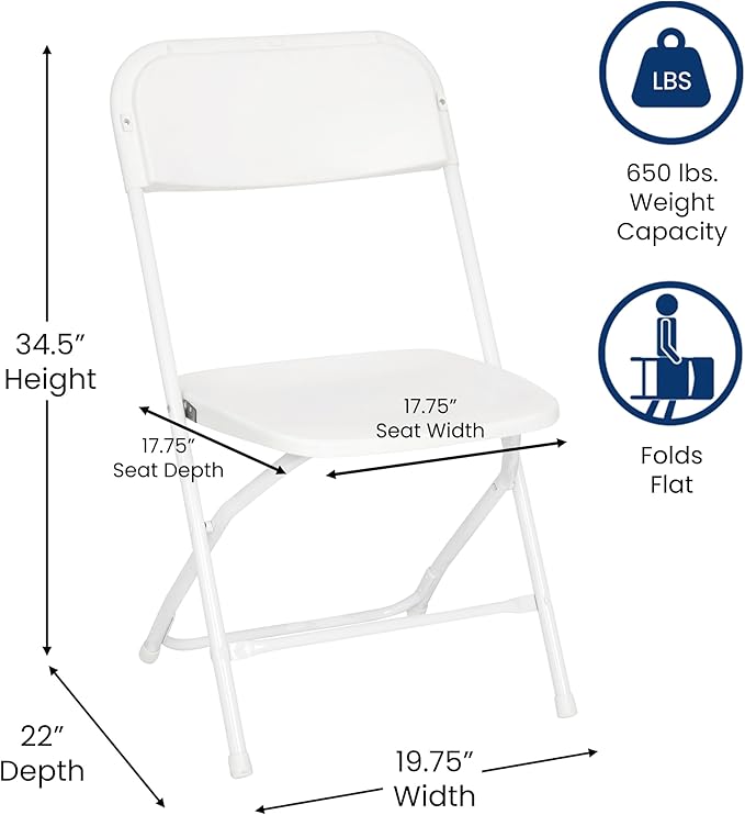 Flash Furniture Hercules Series Big & Tall Stackable Plastic Folding Chairs, Extra Wide Commercial Event Seats, Set of 4, White