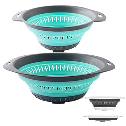Collapsible Colander and Strainer,Silicone Strainer Colanders & Food Strainers,for Vegetable and Fruit, Kitchen Essentials (2, White, 1.3L+2.5L)