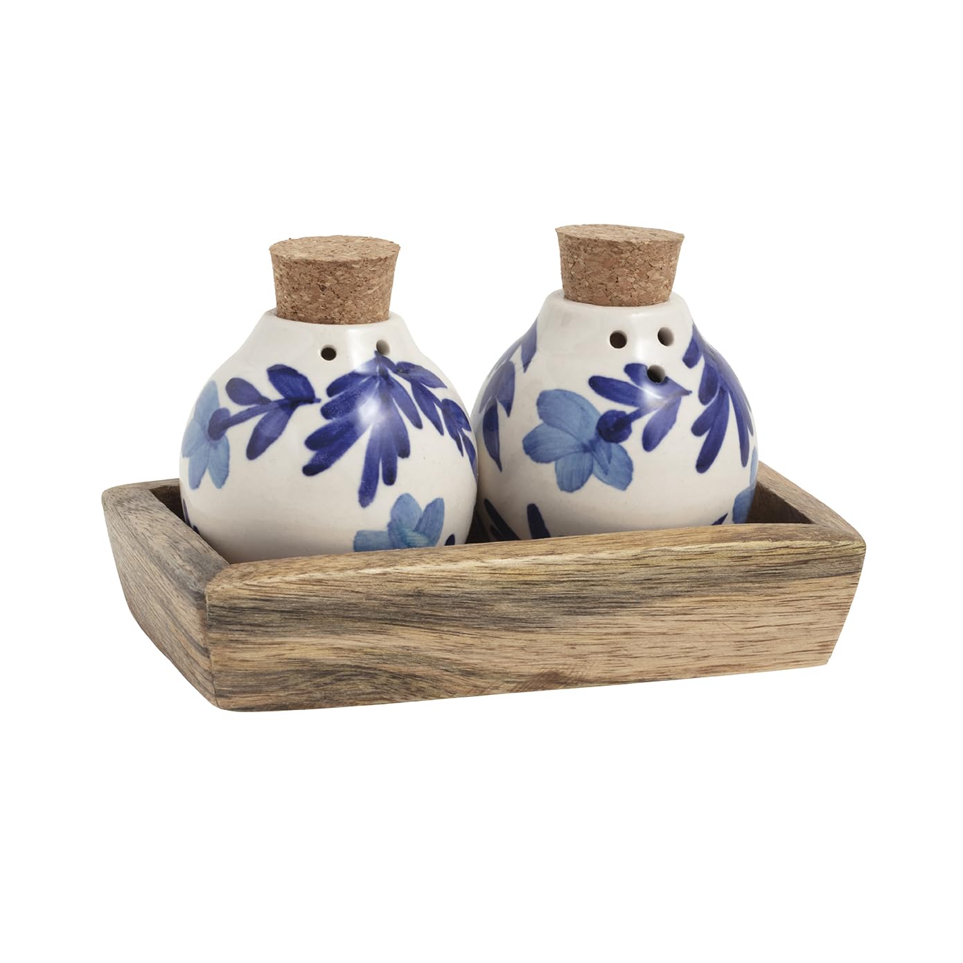 Mud Pie Wood Blue Salt and Pepper Shaker Set