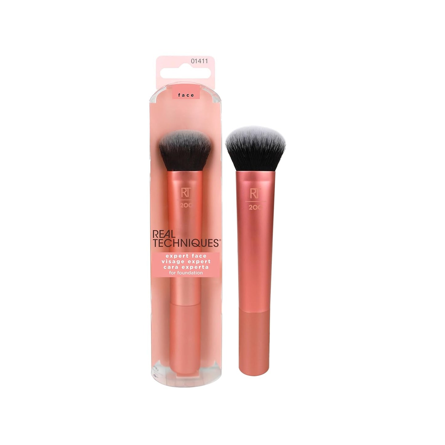 Real Techniques Expert Face Professional Foundation Makeup Brush for Even Streak Free Application, Dense Bristles For Buffing, Orange, 1 Count