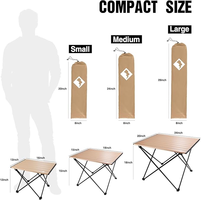 VILLEY Portable Camping Side Table, Ultralight Aluminum Folding Beach Table